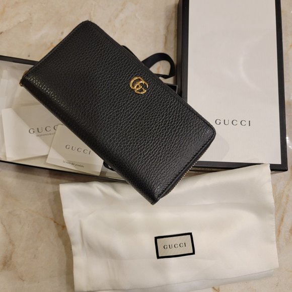 Gucci GG Marmont Zip Around Long Wallet Black Leather